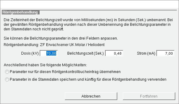 Röntgenbehandlungen in den Stammdaten > Sonstiges > Vorgaben Allg.