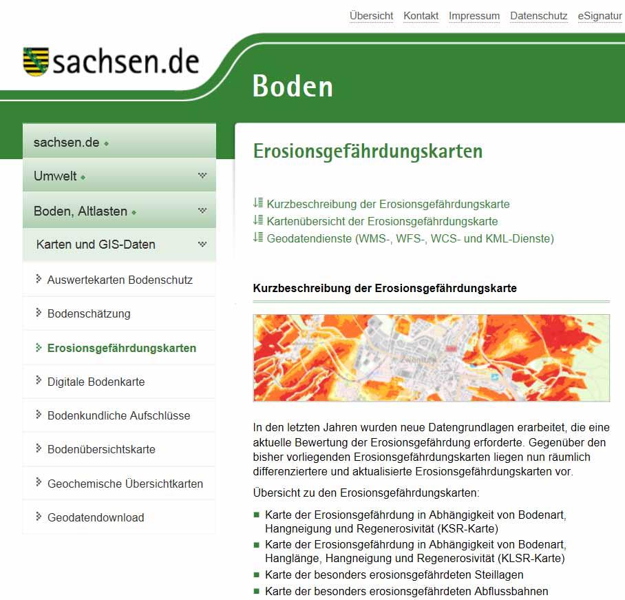 Gefahrenkarten Bodenerosion http://www.umwelt.sachsen.