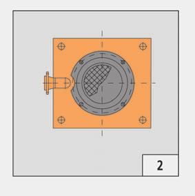 beim Hersteller zu erfragen Aufsetzplatte Standardmäßig wird die Pumpe mit einer runden Aufsetzplatte () geliefert; rechteckige Aufsetzplatte () sowie Unterflansch