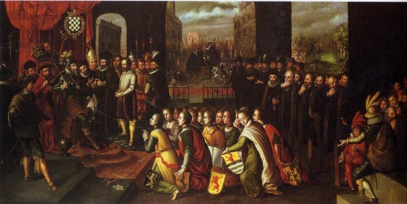 Die gefesselten niederländischen Provinzen vor Herzog Alba Antwerpener Schule um 1600.