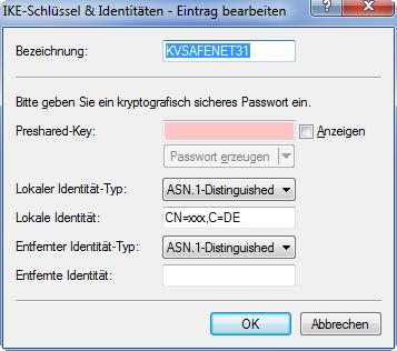 ALL-IP KV-SafeNet 5. IKE-Schlüssel und Identitäten Klicken Sie auf den Punkt IKE/IPSec und wählen dann den Punkt IKE-Schlüssel und Identitäten.