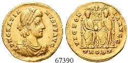 Gold. RIC 41. prachtvoller Portraitstil. Schürfspuren, ss 3.900,- Constans, 337-350 Solidus 342-343, Trier. 4,46 g.