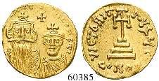 Gekrönte Büsten von Constans II. und Constantinus IV. von vorn, darüber Kreuz / Stufenkreuz, Offizin D. Gold. Sear 959.
