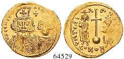 Gepanzerte Büste von vorn, mit Victoria und Schild / Thronende Constantinopolis hält Kreuzglobus und Speer; Offizin G. Gold. Sear 345.