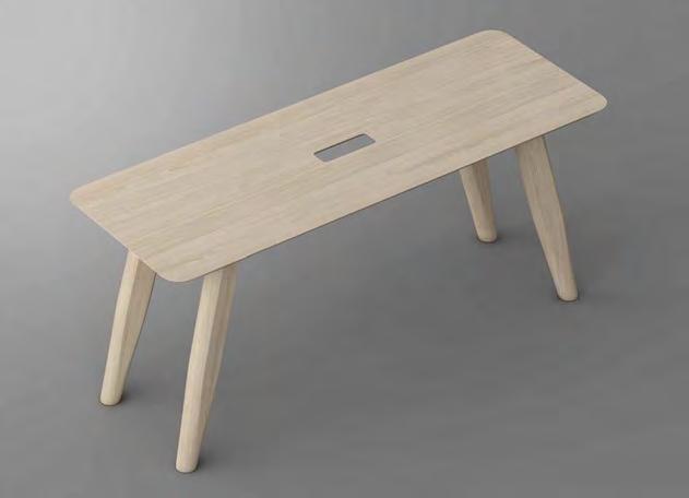 Diverse use whether as a bench with a handle in the middle, a backrest or as a stool. Solid wood bench top 3 cm (1 1/8 ) thick, full-length staved.