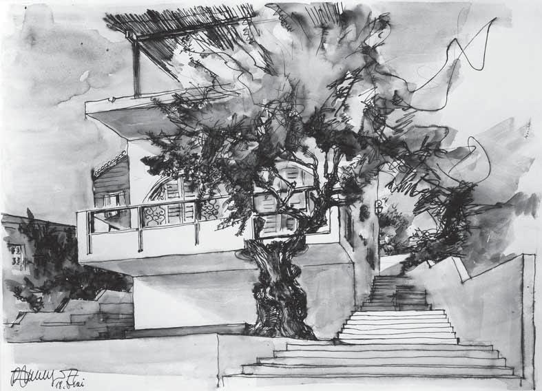 47 Der Ölbaum von Tolon (Skizze) Feder 1977 Ölbaumes von Tolon. Beim Ölbaum von Tolon ist dem Maler die Tinte ausgegangen.