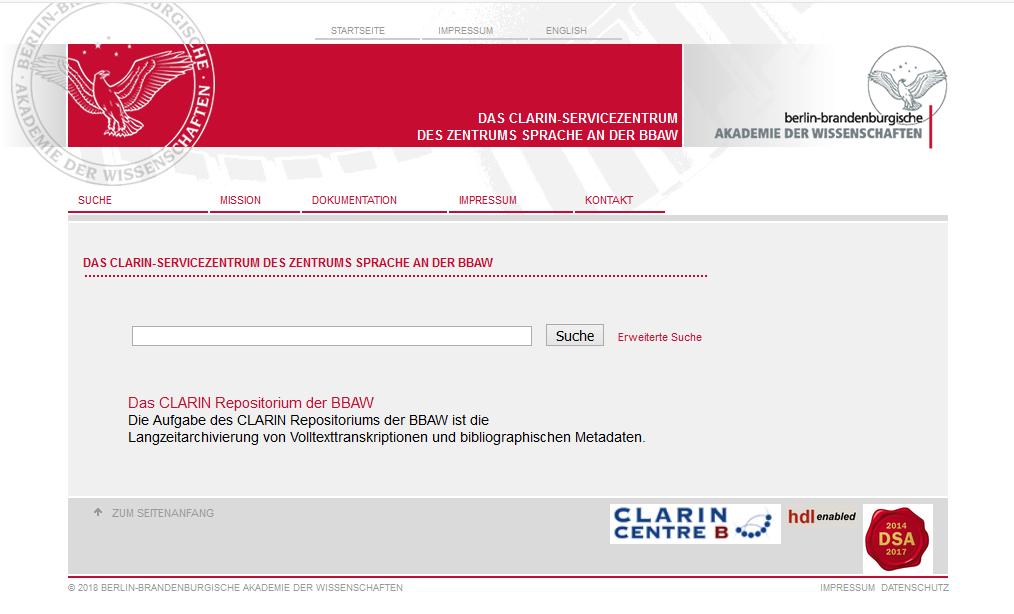 Fedora - Beispiel Clarin Repositorium Berlin Brandenburg