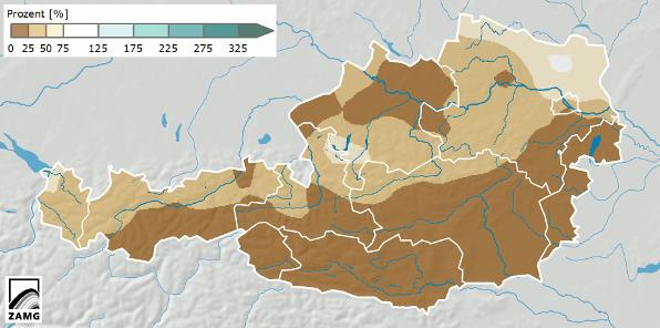 Im Mittel über ganz Österreich betrug die Niederschlagsmenge 20 % des Klimamittelwertes; der Dezember 2015 war damit der trockenste Dezember seit 1865.