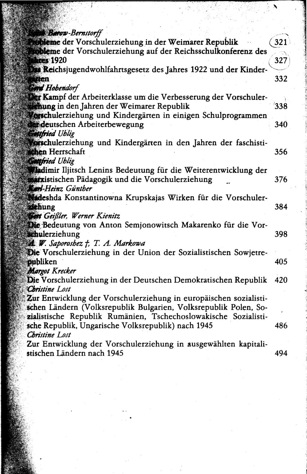 Barow-Bernstorff ^ der Vorschulerziehung in der Weimarer Republik (J321 e der Vorschulerziehung auf der Reichsschulkonferenz des 1920 327?