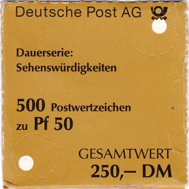 1987 mittelockerbraun, Rastermaß grob 50 Pf / 500 IS (U1) IS 19.02.1998 d w 23.02.1998 d w MiNr.