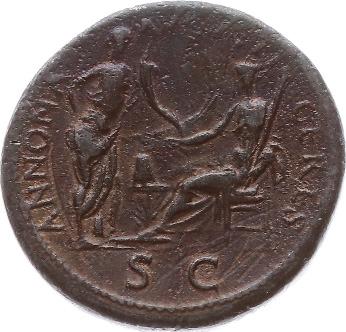 : Annona stehend n.r. mit Füllhorn und Ceres sitzend n.l. mit Kornähren und Fackel, dazwischen Altar. RIC I², S. 180, 495.