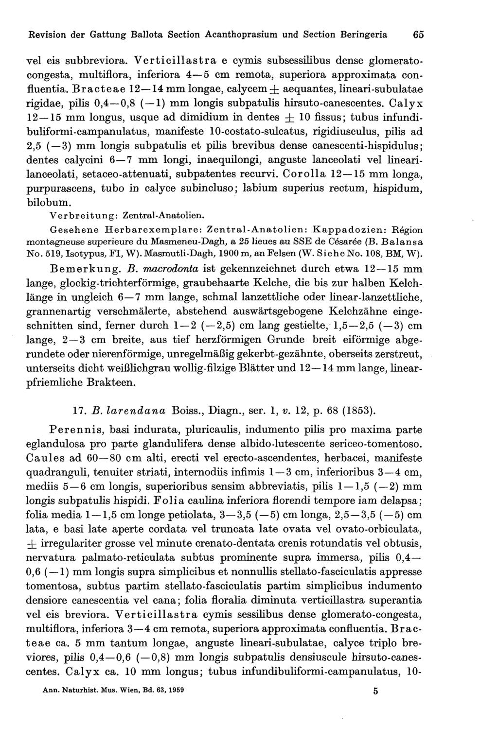 Revision der Gattung Ballota Section Acanthoprasium und Section Beringeria 65 vel eis subbreviora.