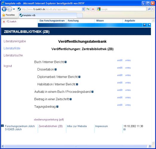 Beispiel Forschungszentrum Jülich (FZJ) 1. Veröffentlichungsdatenbank (VDB) Bibliographische Daten (ca. 45k Einträge) Nutzung seit über zehn Jahren 2.