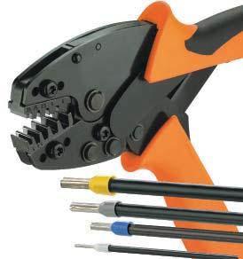 Crimpwerkzeuge Crimping tools Crimpit F 6 EN Crimpwerkzeug für (nach DIN 46228 Teil 1 und 4) mit und ohne Kunststoffkragen. Crimp entspricht der Europa-Norm EN 60947-1. Fünf Crimpstationen.