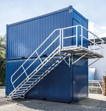 Montagebeispiele 1a1 Variante für Lagercontainer = Passend für Lagercontainer mit einer Höhe von 2591 mm und 2896 mm = Platzsparende Montage der Treppe auf