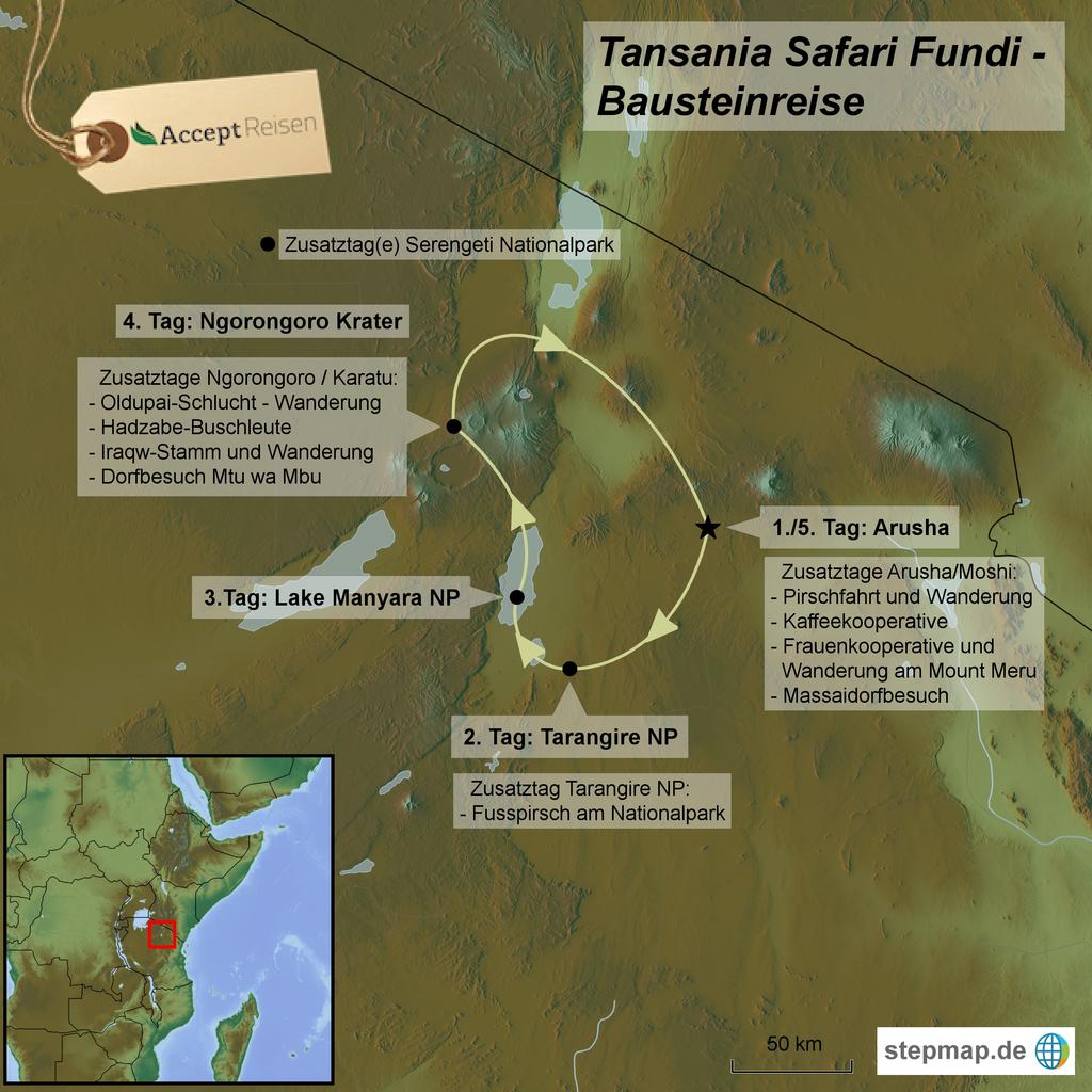 Die Tansania Safari Fundi ist ein ganz besonderes Reiseangebot: auf der Grundlage einer fünftägigen Rundreise in die bekannten tansanischen Schutzgebiete Tarangire Nationalpark, Lake Manyara