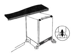 4. Nach dem Einsetzen des Gerätes in die Nische (Abb. 3) müssen Sie die Höhe des Gerätes mithilfe der 4 einstellbaren Füße regulieren (Abb. 3). Die Höhe kann zwischen 82 und 87 cm reguliert werden.