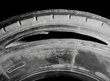 Karkassbruch Bruch der Karkasse in der Flanke Unzureichender Reifenfülldruck/ Überlast Unterschiedlicher