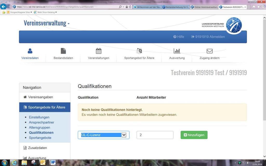 Qualifikationen Im nächsten Schritt klicken Sie bitte auf Qualifikationen Wählen Sie die höchste Qualifikation des