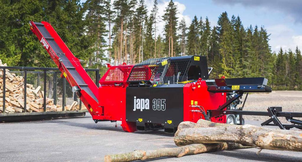 Zuverlässigkeit und Sicherheit Die Japa 395 ist eine Brennholzmaschine der neuen Generation. Wir haben bei der Gestaltung besonderes Augenmerk auf die Zuverlässigkeit und die Sicherheit gelegt.