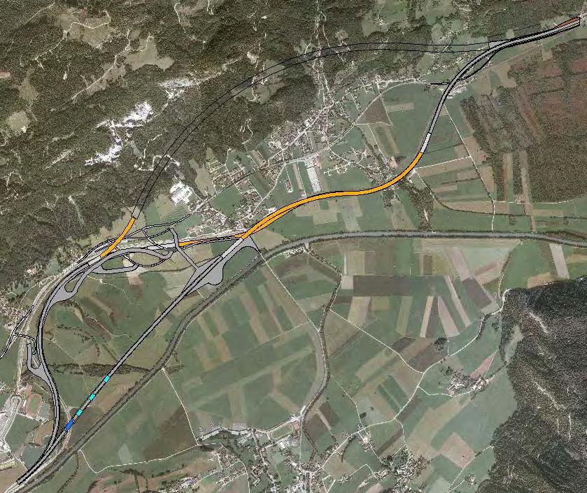 Vergleich West Nord Raumentwicklung Siedlungsraum MW1b Offene Strecke Unterflur Aufständerung Flutbrücken Brücke MW2c MW1b - Tunnelvariante im Osten
