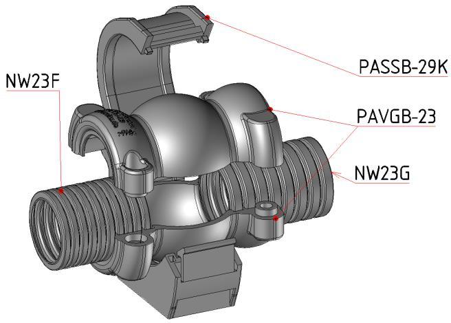 Für die Spannschelle mit Kunststoffverschluss ist PASSB-36K zu bestellen, für die Spannschelle mit Schraubverschluss ist PASSB-36S zu wählen.