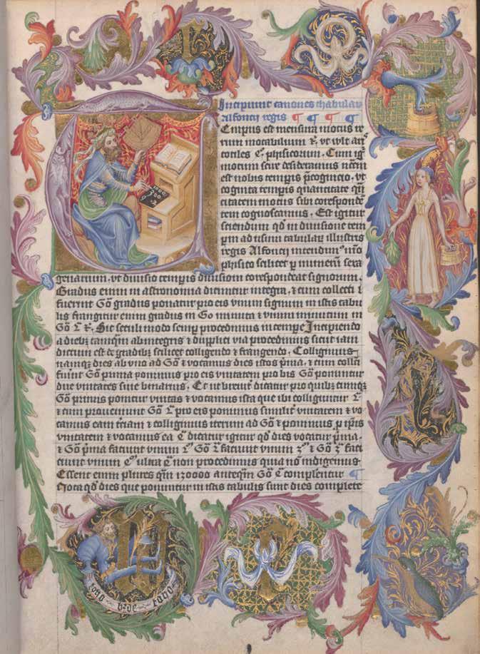 Abb. 55 f. 34 r : Figureninitiale mit Astronom, Akanthusranken Meister des Johannes Dank (85%) Cod.