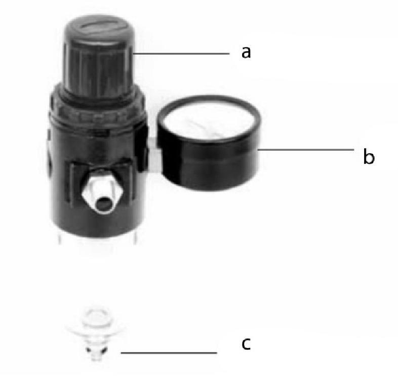 Bedienung der Reduzierstation mit Filter a) Druckregler b) Manometer c) Wasserablassschraube Produktname: Druckregler mit Filter und Manometer Typ: AFR-2000 Eigenschaften: Der AFR-2000 ist ein