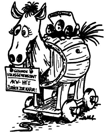 Schreckbild Wunschbild, Karikatur der taz zur angeblichen rechten Unterwanderung der Grünen, 1982 repräsentiert: Herbert Gruhl, der durch seine CDU-Vergangenheit insofern geprägt war, als er ein