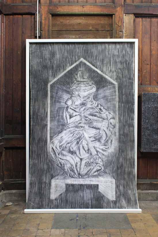 «Ohne Titel», 2014 charcoal on linen 280 x 170