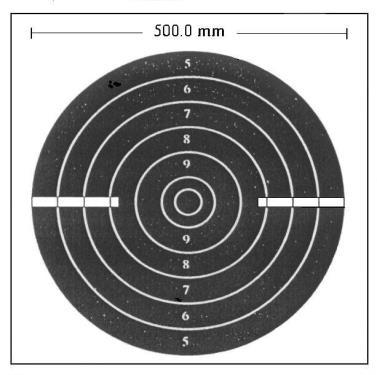 ANHANG A: Scheiben für den Bewerb SGKP Faustfeuerwaffe Großkaliber Schnellfeuerscheibe: 10er Ring 100mm (+/- 0,4mm) 7er Ring 340mm (+/- 1,0mm) 9er Ring 180mm (+/- 0,6mm) 6er Ring 420mm (+/- 2,0mm)