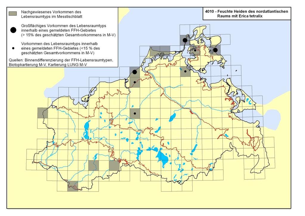 Abb. 1: Karte der aktuellen Verbreitung der Feuchten Heiden mit Erica tetralix 4010.