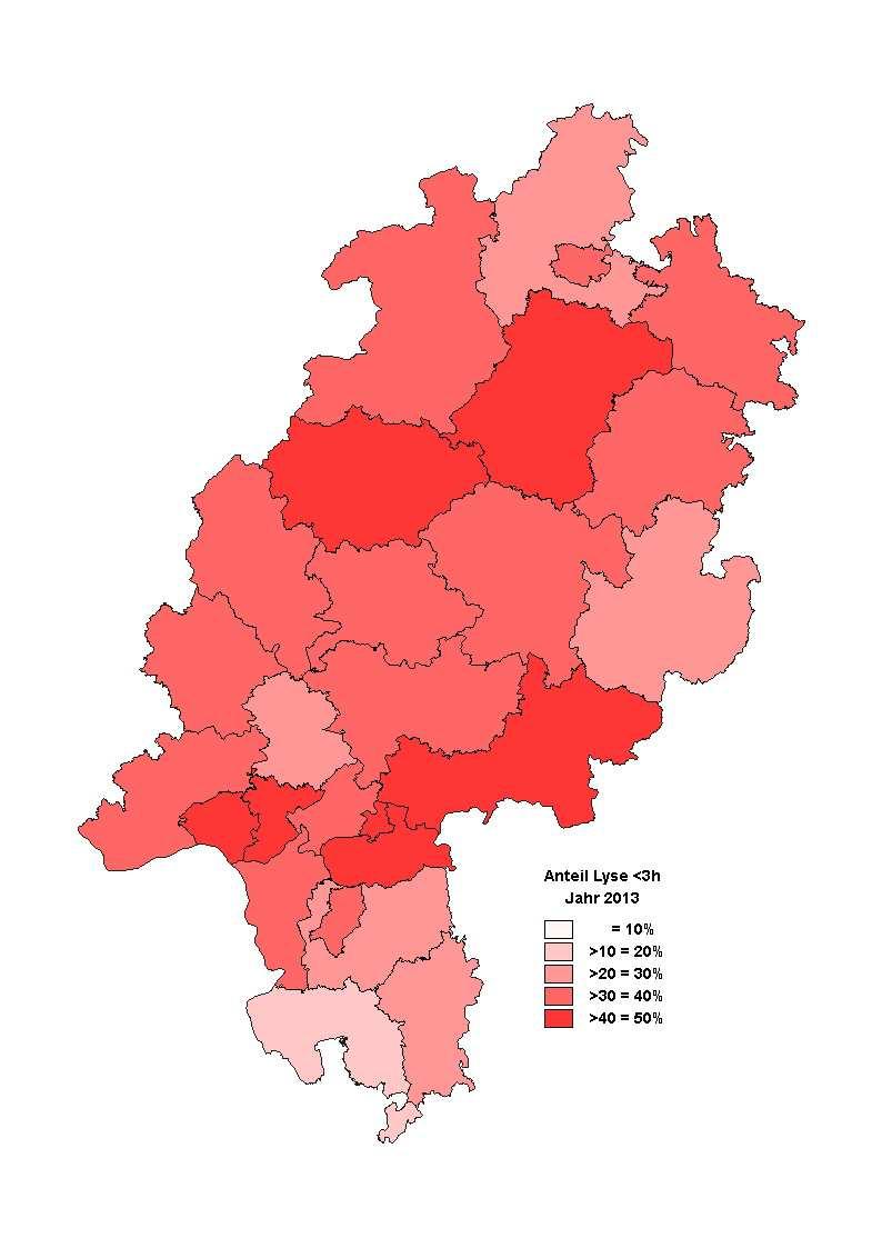Thrombolyse in Hessen (HI, Aufnahme im Zeitfenster bis zu 3 h nach Ereignis) 2005: 15,7 %