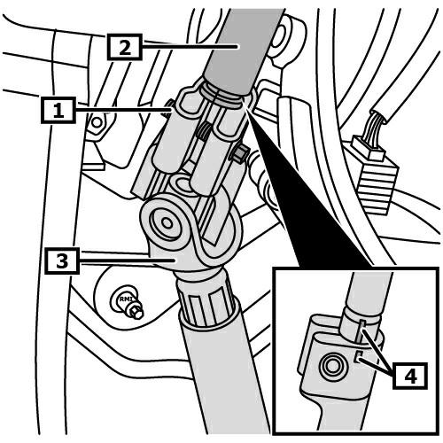 Schraube für Lenkzwischenwelle ausschrauben. (1) Lenkzwischenwelle von der Lenkspindel lösen.