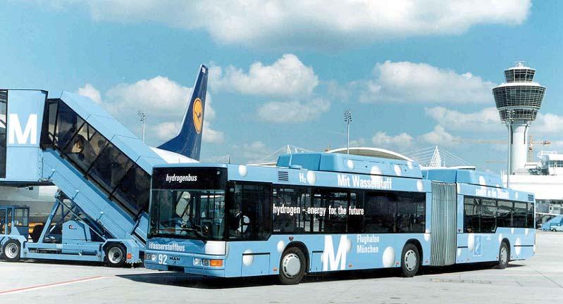 Wasserstoffbus am Flughafen München Vorfeldeinsatz von drei Niederflurbussen