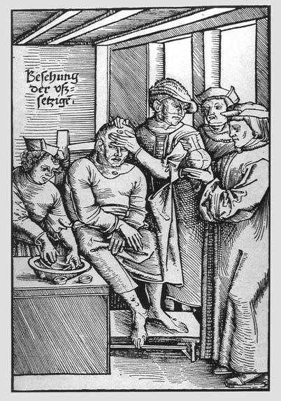 5 1 Kapitel 1 Entwicklung der Dermatologie in Münster In der Bildmitte demonstriert ein Wundarzt einen Lepraknoten an der Stirn des Kranken.