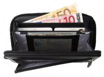 coin wallet, zipper compartment, inner pockets and card slots
