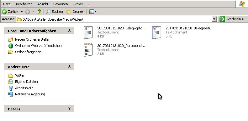 Organisation Schnittstellen-Dateien Nach dem die Schnittstellendateien erstellt wurden, finden Sie diese Dateien in dem festgelegten Verzeichnis wieder. Hier im Verzeichnis Witten.