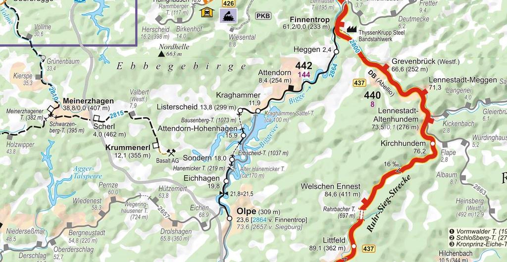 á la Malter Biggetalsperre (1956-1965) Streckenverlegung der Nebenbahn Finnentrop Olpe neue Trasse 9,434 km