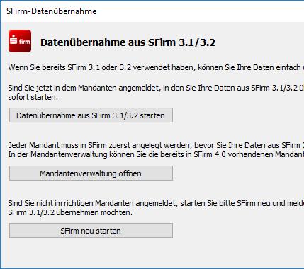 Übernahme der Daten aus SFirm 3.1/3.2 2.