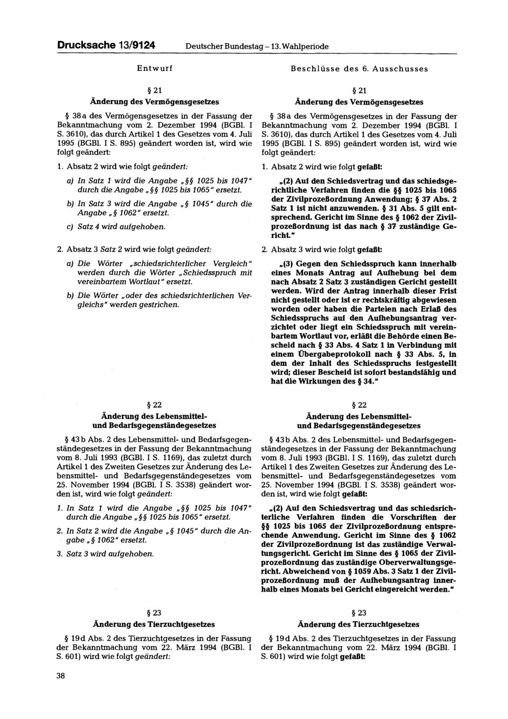 Drucksache 13/9124 Deutscher Bundestag - 13. Wahlperiode 21 Änderung des Vermögensgesetzes 38 a des Vermögensgesetzes in der Fassung der Bekanntmachung vom 2. Dezember 1994 (BGBl. I S.