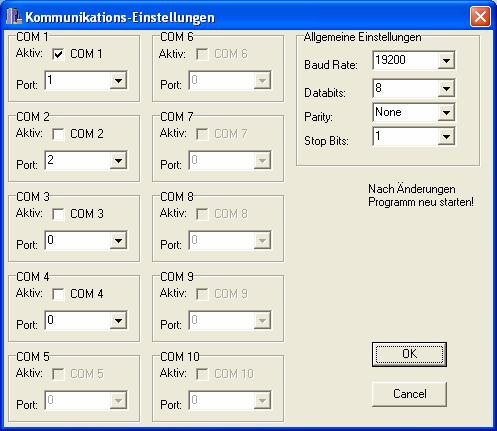 7.6 Kommunikations-Einstellungen Konfiguration Schnittstellen Hier können die gewünschten COM-Ports
