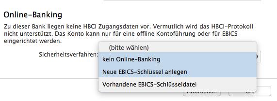 3. Einrichten eines Zugangs mit EBICS Über den Banking Client können Sie Ihren Ebics Zugang einrichten, indem Sie beim Anlegen des neuen Bankingzugangs Neuer EBICS Bankzugang auswählen.