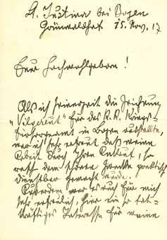 Bibliothek Autographen In die Autographensammlung konnten u. a. Autographen folgender Persönlichkeiten integriert werden: Brief von Albin Egger-Lienz, 1917 (Geschenk Dr.