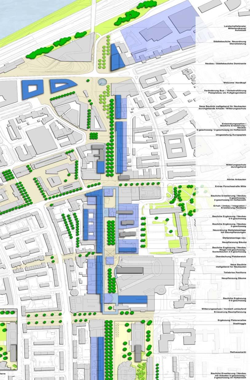 Ziele der Stadtentwicklung Innenstadtentwicklung Mit Autostadt, Erlebniswelt, City Galerie und Nordkopf wird Wolfsburg touristischer Anziehungspunkt und moderner Einkaufsstandort.