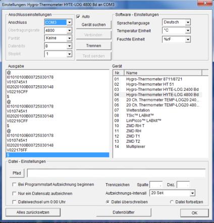 HYGROCHIP 2/5 WINDOWS-Software RECORDER Mit Hilfe dieses im Lieferumfang enthaltenen Programms können Sie die Messwerte (relative Luftfeuchte und Temperatur) über die USB- Schnittstelle empfangen und