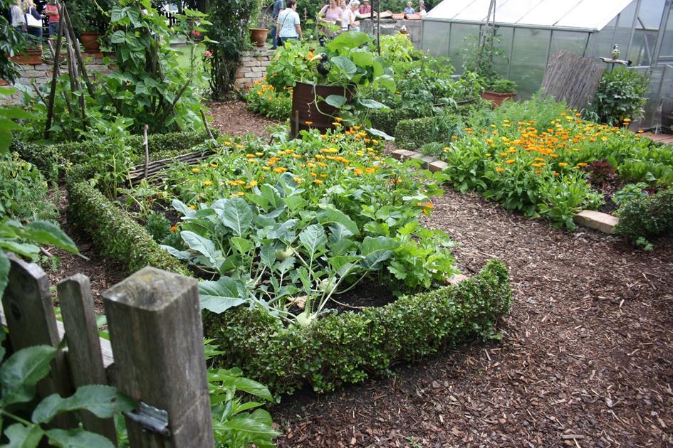 Garten auf ehemaligem landwirtschaftlichen Anwesen in Baisweil im Juni 2018,