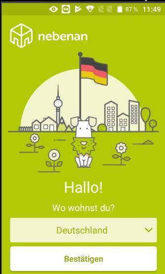 App starten Land wählen, Deutschland ist vorgewählt Datum: