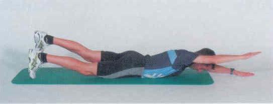 Rücken- und Bauchmuskulatur Kräftigung Bauch und Rückenmuskulatur Ausgangslage: Bauchlage Arme und Beine gestreckt, Abwechslungsweise ein Arm und