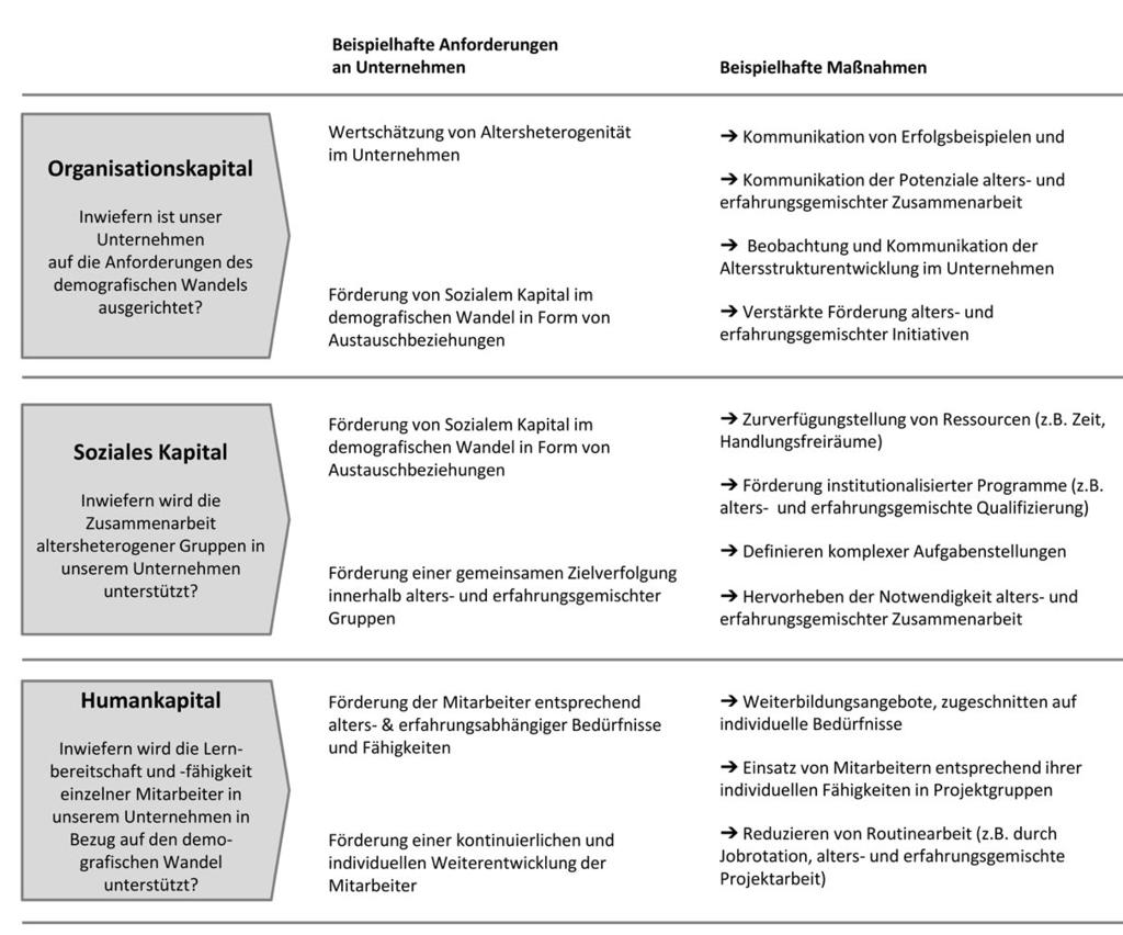 24 Abbildung 2: Innovationsfähigkeit im demografischen Wandel: Beispielhafte Anforderungen an Unternehmen und Maßnahmen (vgl. Möslein u.a. 2014) Quelle: Möslein, K. M.; Seyd, M., u. Meisel, S. (2014).